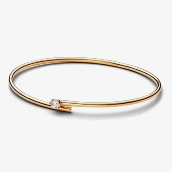 ✨ Pandora Nova 14k Gold Lab-grown Diamond Open Bangle | Size M | 8” - Picture 2 of 6
